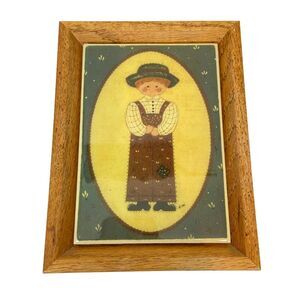 Folk Art Granny Painted Tile Rectangular Frame Wall Hanging Cute Little By Mimi